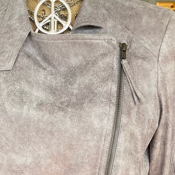 LAVANDER BROWN - NWOT faux leather moto biker jacket crackled gray size SMALL - Picture 12 of 15